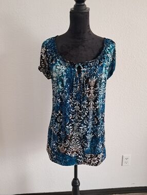 Agenda Tunic Damask Pattern Women’s XL Scoop Neck Short Sleeve Y2K Coquette